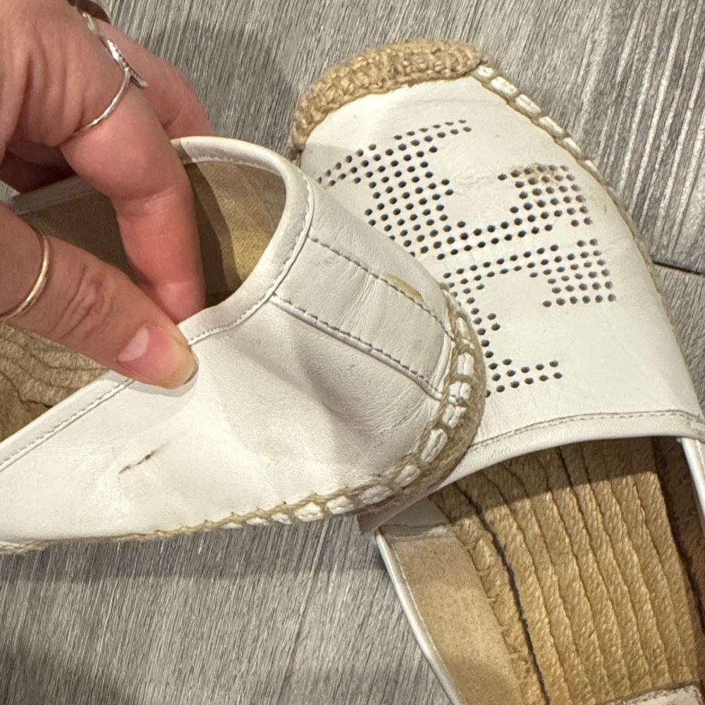Tory Burch Cream Perforated Leather Espadrille Flats - Picture 3 of 5